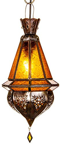 Orientalische Lampe Pendelleuchte Gelb Moulay 45cm E14 Lampenfassung | Marokkanische Design Hängeleuchte Leuchte aus Marokko | Orient Lampen für Wohnzimmer Küche oder Hängend über den Esstisch