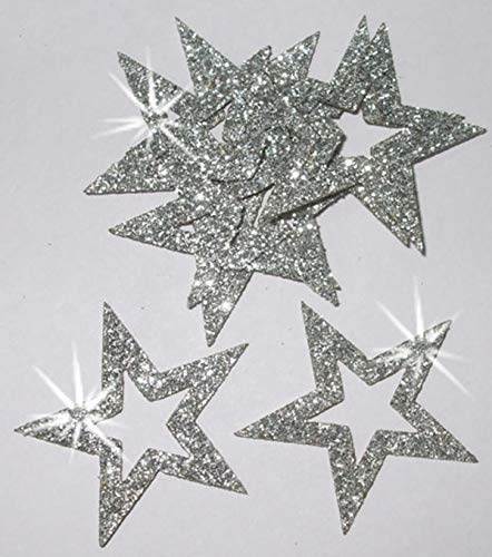 Silver 24 Fabric Glitter 35mm Star Outline Iron-On by CrystalsRus