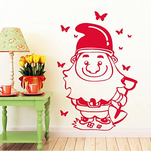 Wandtattoo Loft „Zwerg Gartenzwerg Schmetterlinge“ - Wandtattoo / 54 Farben / 3 Größen/dunkelrot / 20 cm (breit) x 29 cm (hoch)