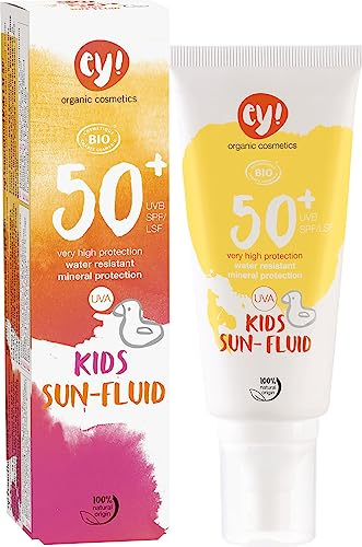 ey! Organic cosmetics Sunspray Spray solaire pour enfant SPF 50+ imperméable Végétalien, sans microplastique, cosmétique naturel pour le visage et le corps 100 ml