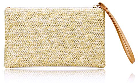 COOKOOKY Straw Clutch Purses for Women Bohemian Zipper Wristlet Womens Summer Beach Sea Purse straw bag