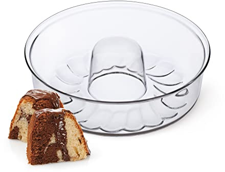 SIMAX Glass Bundt Cake Pan, Shallow (4.75”), Heat, Cold, and Shock Proof, Holds 2.1 Quarts (8.4 Cups), Made in Europe, Great for Ring Cakes, Puddings, Desserts, Monkey Bread, and More
