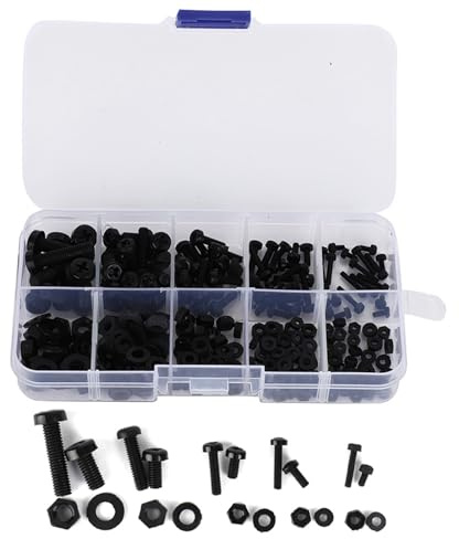 Nylon Schraube Mutter Set 270 Stück Sortiment M2 M2.5 M3 M4 M5 mit Unterlegscheiben Schwarz Komplettset für Reparatur Montage Schrauben Muttern Set