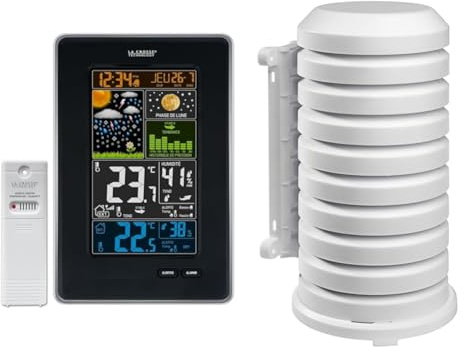 La Crosse Technology WS6835 Station Météo Colorée avec Phases de Lune - Noir & Coque pour article & metteur TFA Dostmann 98.1114.02, blanc, 10,2x 9,5 x 17,5 cm