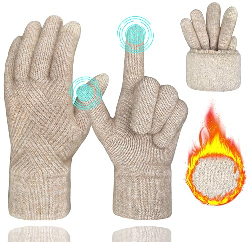 Gants Hiver Femme Tactiles Chaud Laine Gants avec Doublure en Polaire Thermique pour Ski Vélo Conduite Outdoor Sport