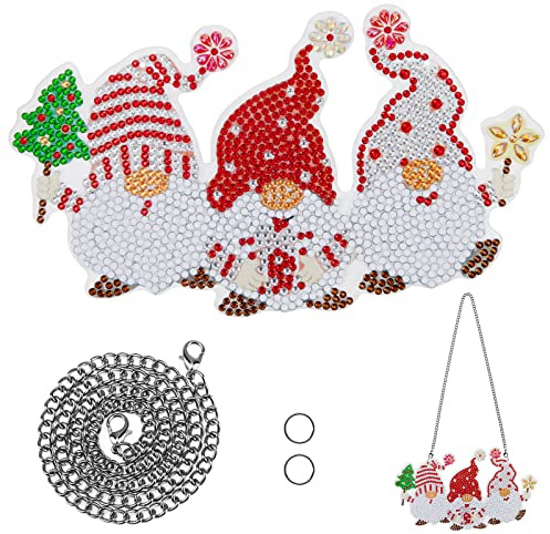 MWOOT DIY Weihnachten Diamant Malerei Anhänger Pendant, Zwerg 5D Strass Diamond Pasted Painting Hängen Ornamente mit Kette, Vollbohrer Kunst Anhänger Kit für Anfänger Veranda Fenster Wandbehang Dekor