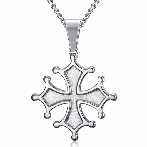 BOBIJOO Jewelry - Pendentif Collier Homme Croix Occitane Cathare Toulouse Languedoc Acier Inoxydable Argenté
