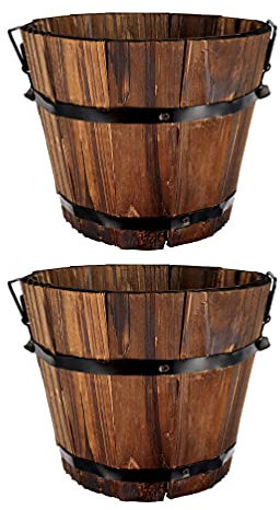 Happyyami 2pcs Wooden Planter Practical Carbonized Wooden Flower Pots for Decoration for Gardens Balconies Courtyards