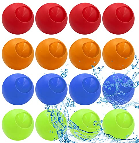16 st återanvändbara vattenballonger, lätt att fylla vattenballonger, självtätande vattenbollar, lämplig för sommarfest, barnpool, vattenstridsspel