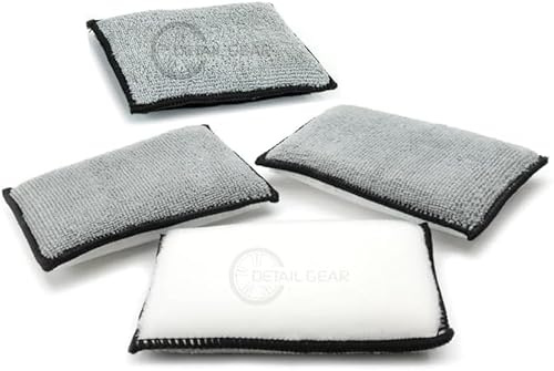 DETAIL GEAR Interior Scrubbing Sponge Pad - For Cleaning Leather, Plastic, Vinyl & Upholstery (4 Pads)