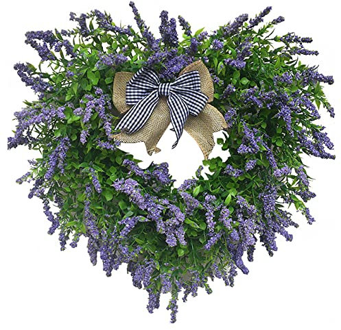 Türkranz Frühling Simulations Lavendel Blumenkranz Deko Herzform Valentinstag Kranz Deko Türkranz Ganzjährig Personalisiert Willkommenskranz Haustür Deko Girlande (Grün, 42cm)
