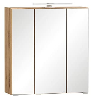Lomadox Badmöbel Spiegelschrank 60cm, LED Aufsatzleuchte, 3-türig, Wotan Eiche Nb. mit weiß matt, B/H/T ca. 60/64/20 cm
