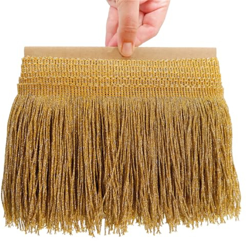 TEXTEX = Fleco de Cuquillo de Lamé con Lurex para Coser. Vestidos de Fiesta y Carnaval. Composición Rayón 95% y Lurex 5%. Largo de 15cm. Piezas de 5m - (Oro & Oro)