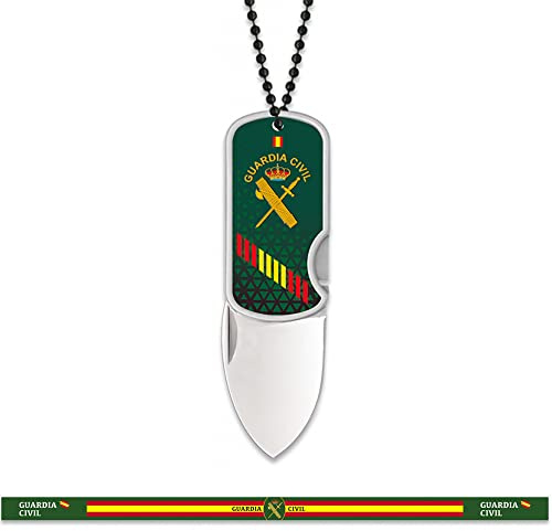 ADCSHOP – Navaja colgante Guardia Civil – clip posterior – 9,5 cm abierta – 5,5 cm cerrada – hoja 4 cm - acero 3CR13MOV - mango de alumino con impresión 3D + pulsera Guardia Civil de regalo