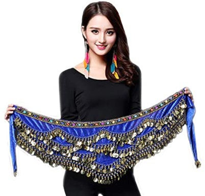 Münzgürtel Damen Bauchtanz Kostüm Hüfttuch Zubehör Gürtel Rock Bauchtanz Schal Taillenkette Wrap Erwachsene Tanzkleidung Münzschal (Royal Blue Einheitsgröße)