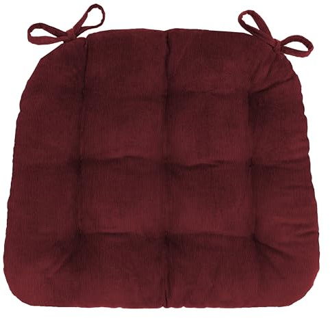 Barnett Home Decor Dining Chair Pad with Ties Corduroy Burgundy -Size Medium 16.5 x 18 16.5 x 18 Chair Cushion - Latex Foam Fill Cushion, Reversible, Machine Washable - Pinwale (Garnet/XL)