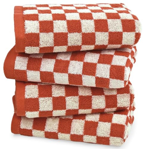 Jacquotha Toallas de Mano a Cuadros (13 x 29 Pulgadas) – Toallas de Mano de Cocina, Paquete de 4, Trapos de algodón absorbentes para baño, Cara, Gimnasio, Piscina, natación