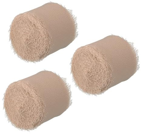 PATIKIL 1.5 x 5 Yard Fringe Chiffon Silk Ribbon, 3 Rolls Handmade Frayed Edges Ribbon Set for Flower Bouquet Wrap Gift Wrapping Wedding Invitations DIY Crafts, Champagne