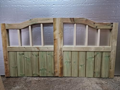 Wooden garden Swan Necks driveway gates, garden gates wooden 4ft, Double Driveway Wooden Garden Gates, Tongue Groove swing double wood timber, (120cm High x 150cm Wide x 5cm Deep)