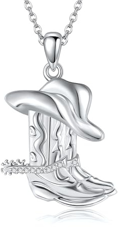 DAYLINLOVE Cowgirl Boot Kette 925 Sterling Silber Abalone Muscheln Cowboy Hut Anhänger Halsketten Cowgirl Boot Schmuck Land Reitsport Geschenke für Damen Frauen Mädchen Cowgirls Pferde Liebhaber