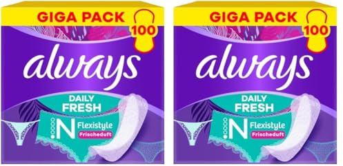 Always Dailies Slipeinlagen Damen Slim Fresh Normal (100 Binden), Giga Pack, mit frischem Duft, passend für alle Slipformen, atmungsaktiv, flexibel (Packung mit 2)