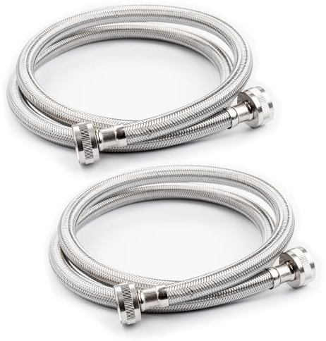 Heavy-Duty Burst-Proof Stainless Steel Braided Washing Machine Hose with Reinforced PVC Inner Hose, 3/4 Hose Bibb, 60 Length (2-Pack)