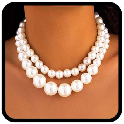 Edary Boho-Perlen-Halskette, mehrlagig, weiße Perlen, klobige Halskette, Brautschmuck für die Hochzeit für Frauen