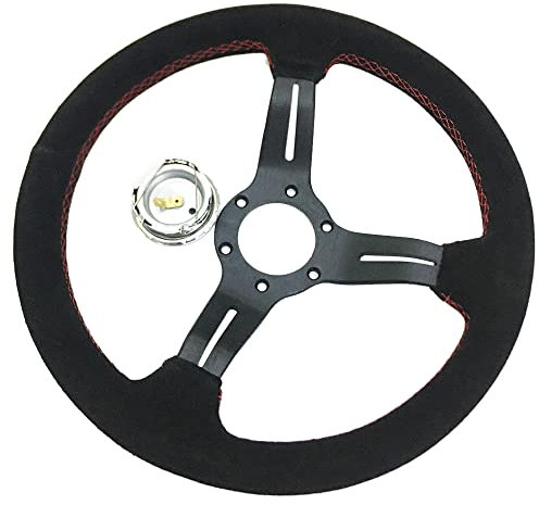 ZHANGSHUMIN Sportlenkrad Auto Drift Sportlenkrad 13 Zoll 330mm Universal Wildleder Racing Lenkrad Sport Schwarz Holzlenkrad(Noir)