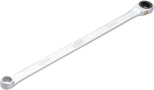 VIGOR HAZET Chiave ad anello a cricchetto V7031-10, extra lunga, 10 mm AF, lunghezza 257 mm, 72 denti, cromata e lucidata, per una maggiore trasmissione della forza, design sottile