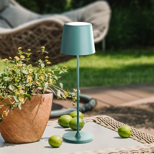 Lightbox LED Tischlampe für Innen & Außen | 37 cm / 23 cm Höhe, Ø 10 cm | | LED Tischlampe für Innen & Außen | 37 cm / 23 cm Höhe, Ø 10 cm | eisberg-grüne Outdoor Tischleuchte mit Touch-Dimmer | mobil