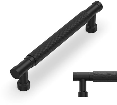 Amerdeco 10 Pack 6.3 Inch(160mm) Matte Black Cabinet Pulls Knurled Kitchen Cabinet Handles, Cabinet Pulls Kitchen Cabinet Hardware for Cupboard Drawer Pulls AM028