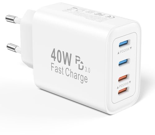 USB C Ladegerät 40W, 4 Port USBC Netzteil Adapter Stecker Mehrfach Kompatibel mit iPhone 16 15 14 13 12 11 Pro Max SE XS XR X 8 7 Plus, iPad, Samsung, Schnellladegerät Charger Ladestecker Ladeadapter