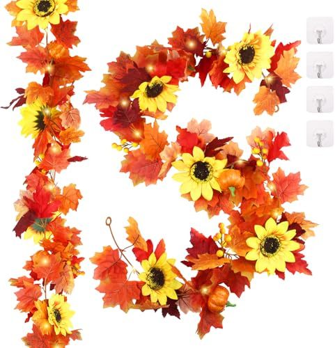 CHENYU 2 Stück Ahornblattimitat Girlande Herbstdeko 175 cm Tischdeko Herbst Hängend Wiederverwendbar für Zuhause Garten tür Kulisse für Herbst Dekoration Hochzeit Party Erntedankfest