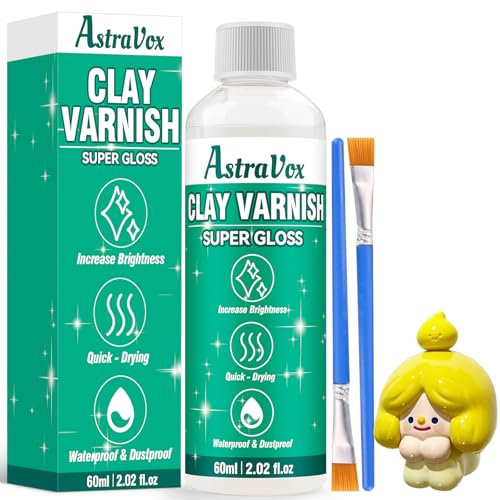 AstraVox 60ml Smalto Per Argilla Essiccata All'Aria Con 2 Pennelli, Vernice Trasparente Lucida Per Prevenire Crepe E Ingiallimento, Per Argilla Da Modellare, Gesso Ceramico