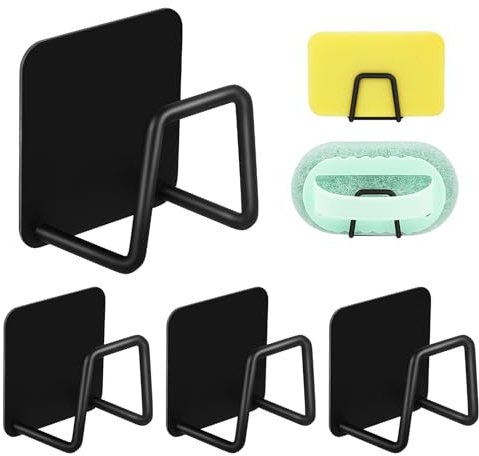 4 Piezas Soporte Gancho Estropajos Autoadhesivo de Acero Inoxidable, Porta Esponja para Cocina