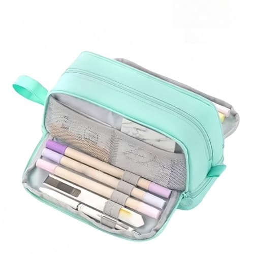 Astuccio estetico, grande astuccio a 4 scomparti, organizer per articoli di cancelleria, per ragazzi e ragazze, adatto per bambini, adolescenti, studenti, donne, uomini, Verde, Grote, Astuccio grande