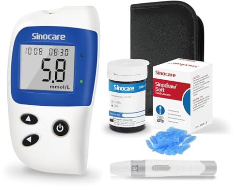 Blutzuckermessgerät, Zuckermessgerät mmol/L, Glucose Monitor Effizient und Benutzerfreundlich, sinocare Safe-Accu2 Blutzuckermessgerät Set mit Teststreifen 25