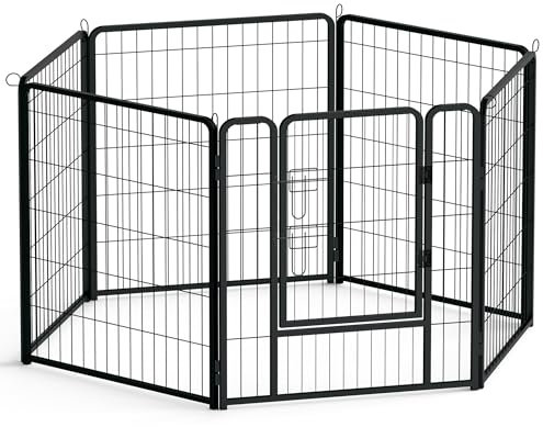 VANCHEMO Freilaufgehege Hund 6-teilig Welpenlaufstall Hundelaufstall 80cm hoch Hundezaun mit Türen Freigehege für Innen und Outdoor Tierlaufstall Hunde(6 Gitterplatten je 80 x 80 cm)