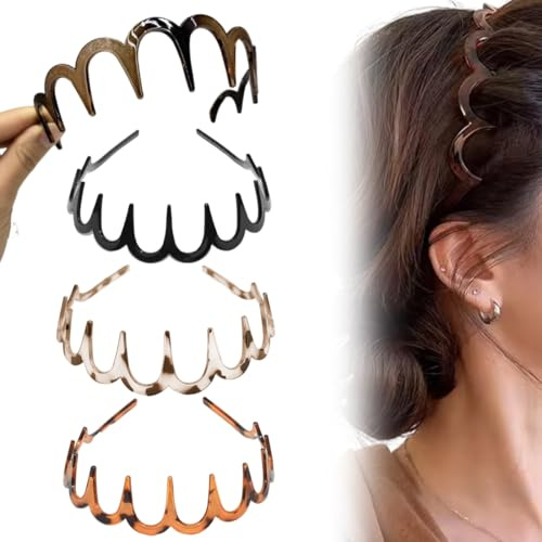 4 Stück Zickzack-Haarbänder, Haifischzahn-Haarkamm, gewellte Form, Kunststoff-Haarbänder, Haarreifen-Accessoire für Frauen
