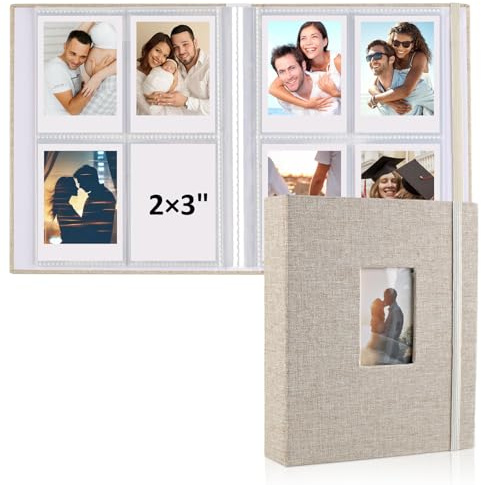 vivinin Polaroid - Álbum de fotos Polaroid, 2 x 3 pulgadas, mini álbum de fotos para 104 bolsillos con capacidad para 208 fotos, álbum Polaroid de tapa dura de lino para fotos, aniversarios familiares