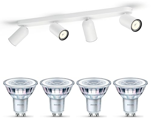 Philips Pongee Aufbaustrahler (Weiß) - 4-Flammig - Nicht dimmbar | Deckenstrahler - GU10 - Warmweiß