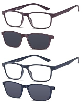 NEW VISION Lesebrille 2PACK, Brille mit magnetischem Clip für Sonnenbrille, 100% UVA- und UVB-Schutz, NV8126 Clip-On-Lesebrille für Damen und Herren