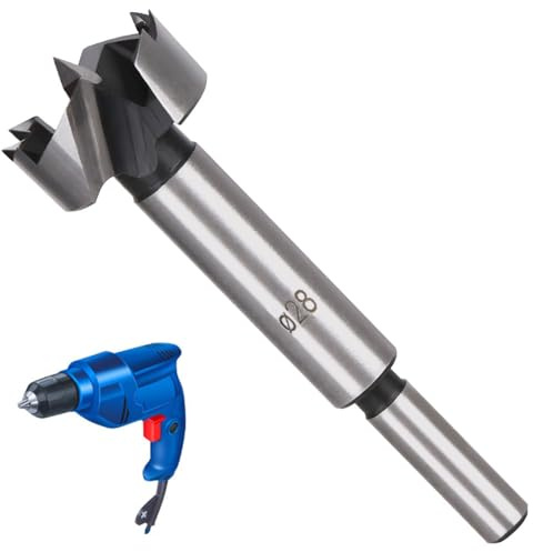 LNJBABAO 28mm Forstner Drill Bit Forstner Bit Wood Drill Bits for Holes Hinge Cutter for Woodworking (Ø6mm, length 95mm, Round Shank) (28mm)