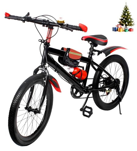 HUOMMGS mountainbike 20 tums barncykel 7-växlad barn mountainbike med kedjehållare och stänkskärmar uppgraderad pojkcykel och flickcykel för 1,3–1,5 m barn (röd)
