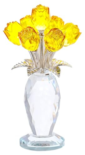Ornalrist Crystal Yellow Rose Bouquet Figurine Gifts for Women Ornaments | Glass Yellow Rose Bouquet Flower Figurine Presents for Wife Mum on Christmas Valentine's Birthday, Collectible Ornaments