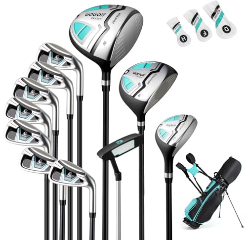 COSTWAY 12 Pieces Complete Golf Clubs Set for Men Women, Golf Club Package Set with 460CC #1 Driver, #3 Fairway and #5 Hybrid, #5#6#7#8#9#P #S Irons & Putter, Rain Hood, Right Hand
