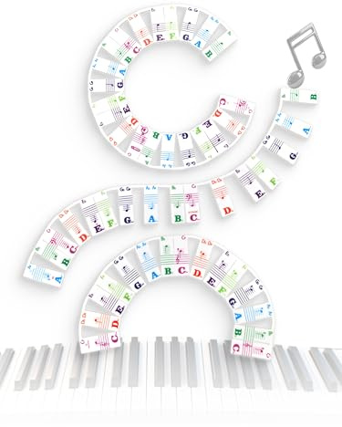 Azymi Piano Key Labels for 88-Key Full Size Standard Keyboards | Removable Piano Notes Silicone Strip, Large Bold Multi-Color Letters, Music Guide for Piano Learner Beginners