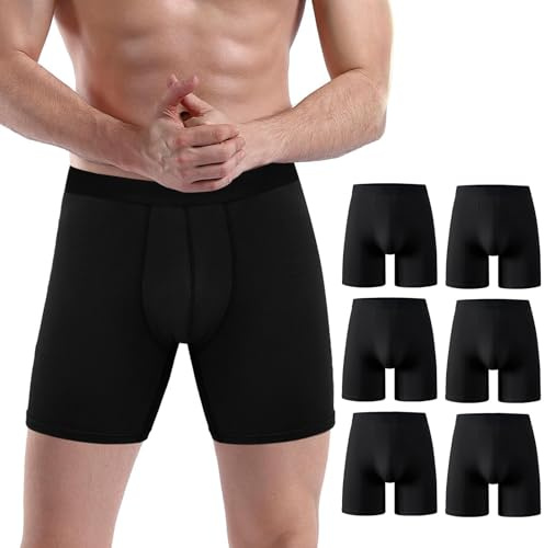 PUTUO Uomo Mutande Boxer in bambù: Mutande Lungo Uomo Aderenti in Bamboo con Conchiglia - 3D Ultra Morbido Comodi e Traspiranti Intimo Lunghi Senza Etichette 6 Paia