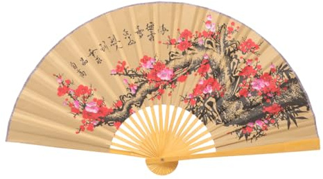 DIYEAH Large Chinese Folding Fan Wall Hanging 35 Inch Oriental Paper Fan Decor with Wooden Frame for Wedding Party Photo Prop and Home Wall Decoration