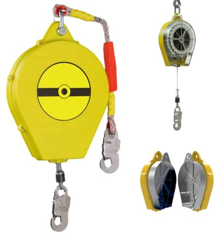BOVDC Dispositivo Anticaidas Retráctil, Linea de Vida Retractil Homologado 3-20m, 150 kg Arnés Seguridad Anticaídas Retráctil Trabajo en Tejados/ Altura, con Gancho Autoblocante(Amarillo,5 metros)